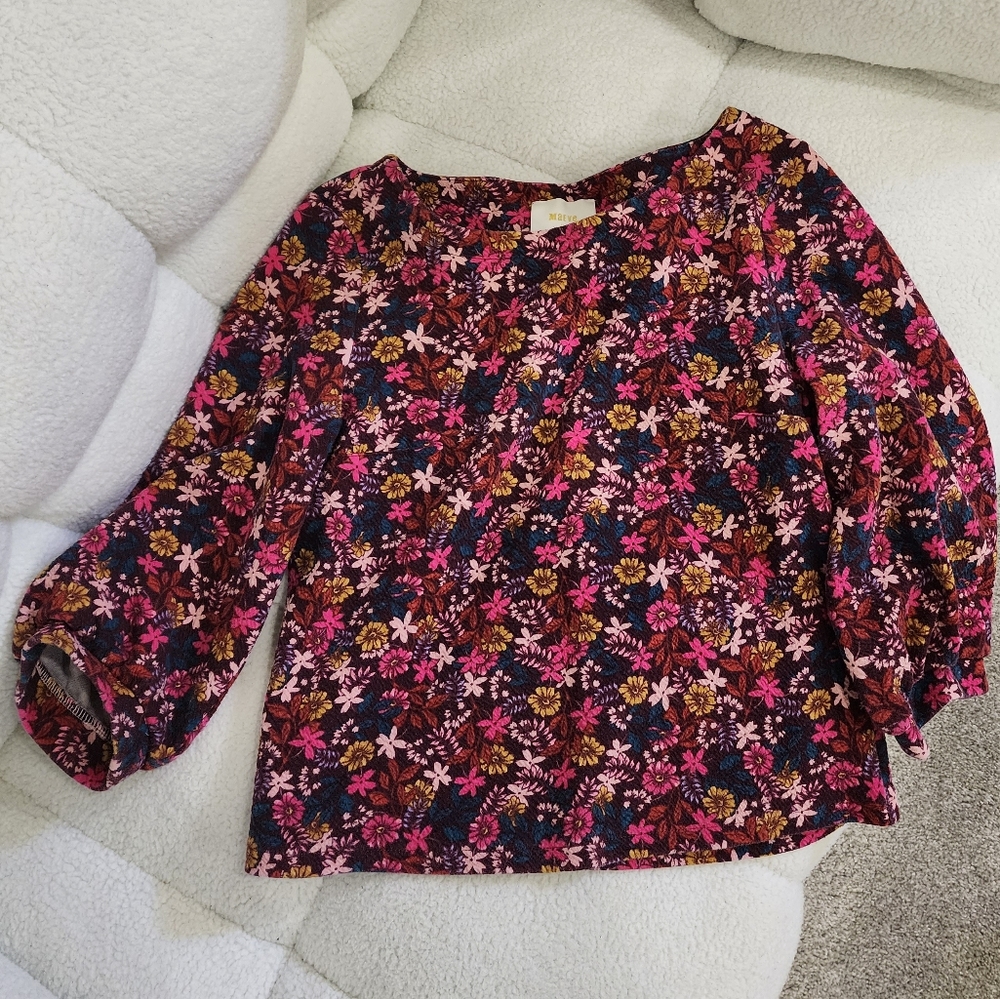Anthropologie Maeve Decatur Floral Puff Sleeve Top